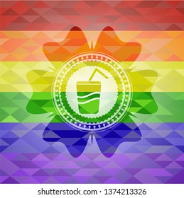 soda icon on mosaic background with the colors of the LGBT flag
