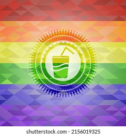 soda icon on mosaic background with the colors of the LGBT flag. 