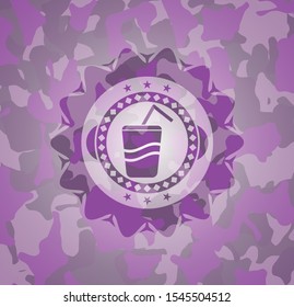 soda icon on pink camouflage texture