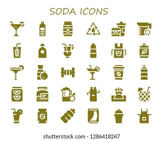  soda icon set. 30 filled soda icons. Simple modern icons about  - Cocktail, Water bottle, Can, Water, Fast food, Juice, Drink, Bottle, Apron, Bars, Take away, Lemonade, Bar, Plastic bottle