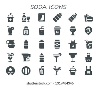 soda icon set. 30 filled soda icons.  Simple modern icons about  - Soda, Drink, Can, Plastic bottle, Bottle, Fast food, Juice, Alcohol, Take away, Brandy, Bar, Apron, Cocktail