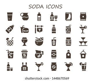 soda icon set. 30 filled soda icons.  Simple modern icons about  - Water, Juice, Water bottle, Drink, Can, Snack, Bottle, Fast food, Bar, Soda, Cocktail, Brandy, Coconut drink