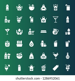 soda icon set. Collection of 36 filled soda icons included Juice, Bottle, Straw, Apron, Cocktails, Cocktail, Coconut drink, Beverage, Drink, Hot drink, Water, Fries, Lemonade