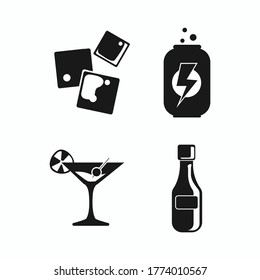 soda icon set. energy drink, cocktail, ice cubes