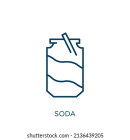 soda icon. Thin linear soda outline icon isolated on white background. Line vector soda sign, symbol for web and mobile