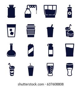 Soda icons set. set of 16 soda filled icons such as canister, drink, energy drink, burger and drink, bottle, soda, beer can