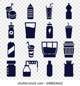 Soda icons set. set of 16 soda filled icons such as canister, bottle, drink, energy drink, soda, beer can, bottle for fitness