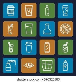 soda icons set. Set of 16 soda outline icons such as canister, bottle, drink, beer can, no fast food