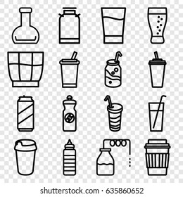 Soda icons set. set of 16 soda outline icons such as canister, soda, drink, energy drink, bottle, beer can