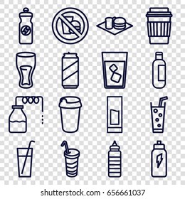 Soda icons set. set of 16 soda outline icons such as canister, bottle, drink, energy drink, beer can, no fast food, energetic drink