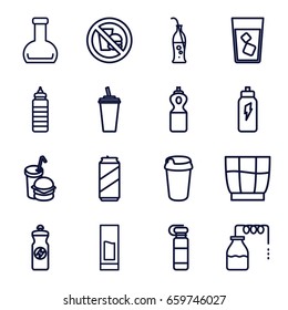 Soda icons set. set of 16 soda outline icons such as canister, drink, energy drink, bottle, soda bottle, beer can