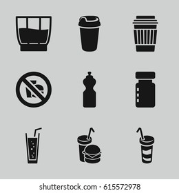 Soda icons set. set of 9 soda filled icons such as drink, soda, burger and drink, no fast food, bottle for fitness