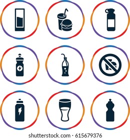 Soda icons set. set of 9 soda filled icons such as drink, energy drink, soda bottle, no fast food, bottle for fitness