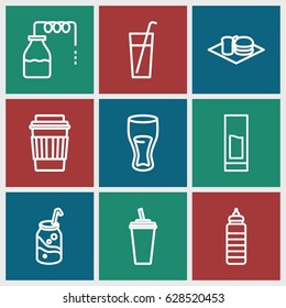 Soda icons set. set of 9 soda outline icons such as canister, drink