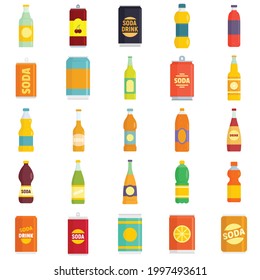 Iconos de refresco. Conjunto plano de iconos vectoriales de soda aislados en fondo blanco