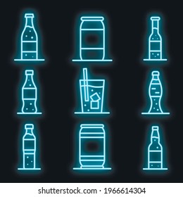 Soda icons set. Outline set of soda vector icons neon color on white