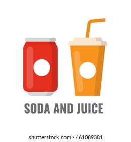 Soda and juice icon flat vector illustration on white background. For cafe or restaurant.