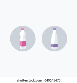 Soda mineral  isolated with blank label in glass or plastic bottle in circle button for simple app & web. flat design style vector cartoon modern with closed water bottles. 