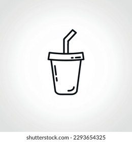 soda outline icon. soda in a disposable glass with a straw line icon.