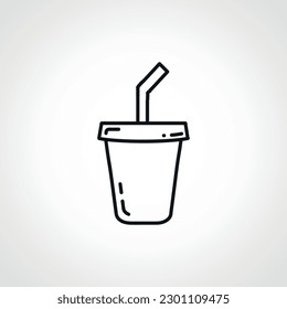 soda outline icon. soda in a disposable glass with a straw linear icon.
