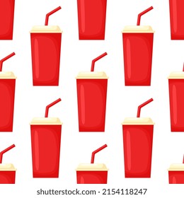 Soda paper cup seamless pattern. Cool drink concept icon. Vector illustration in flat style. Vector illustration