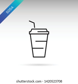 Soda paper cup thin line isolated flat vector icon - Vector
