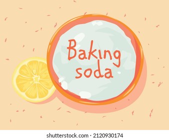 Soda plate with text and lemon Flat style Natural cleaning