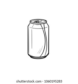 Soda pop can hand drawn outline doodle icon. Metal can of soda pop with drinking straw vector sketch illustration for print, web, mobile and infographics isolated on white background.