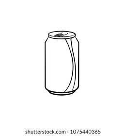 Soda pop can hand drawn outline doodle icon. Metal can of soda pop with drinking straw vector sketch illustration for print, web, mobile and infographics isolated on white background.