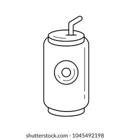 Soda pop can vector line icon isolated on white background. Metal can of soda pop with drinking straw line icon for infographic, website or app.