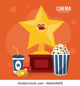 soda pop corn ticket trophy movie film going to cinema icon. Colorful illustration. Vector graphic