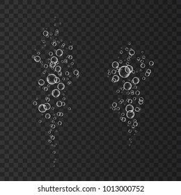Soda pop texture isolated on transparent   background. Effervescent drink. Underwater fizzing air bubbles.  Fizzy sparkles in water, sea, aquarium.  Undersea vector illustration.