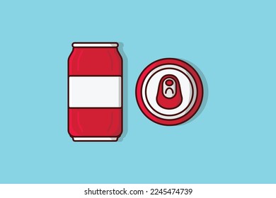 Soda in Red Aluminum Cans vector illustration. Food and drink object icon concept. Soda Soft Drink Cans with up and front view vector design with shadow on blue background.