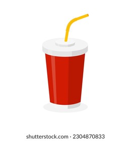 Tubo desechable de plástico rojo con paja de bebida. Bebida de comida rápida.Ilustración vectorial para el diseño del menú aislado en fondo blanco.
