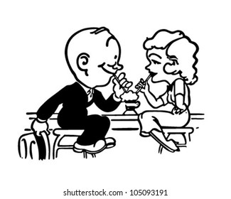 Soda Shop Romance - Retro Clipart Illustration