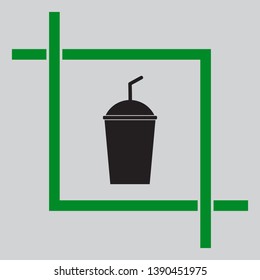 Soda sign. Black icon inside green crop tool at light gray background
