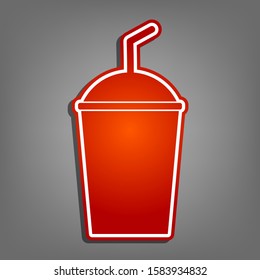 Soda sign. Flat red icon with linear white icon with gray shadow at grayish background. Illustration.