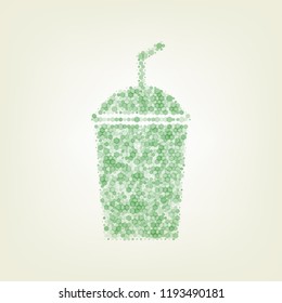 Soda sign. Vector. Green hexagon rastered icon and noised opacity and size at light green background with central light.