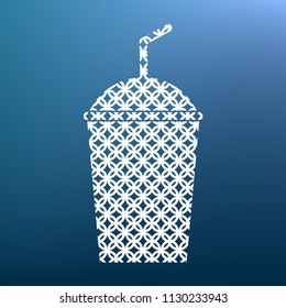 Soda sign. Vector. White textured icon at lapis lazuli gradient background.