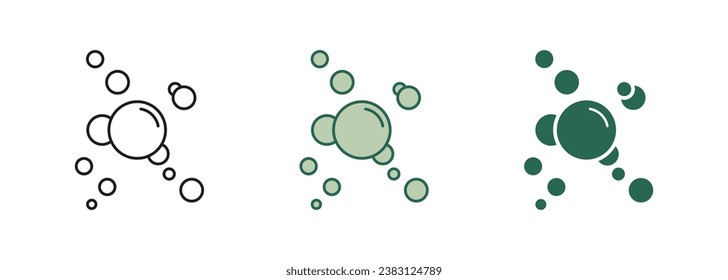 Soda, Soap, Foam, Fizzy Drink, Champagne Black and Color Symbol Collection. Fizz Water Bubble Line and Silhouette Icon Set. Oxygen, Air, Underwater Pictogram. Isolated Vector Illustration.