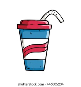 Soda soft drink with doodle art on white background