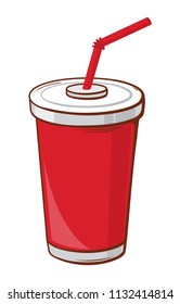 Soda with straw. Painted with flat solid color design. Vector illustration. Cool drink concept icon.