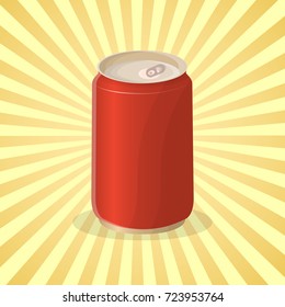 Soda in a tin can - cute cartoon colored picture. Graphic design elements for menu, packaging, advertising, poster, brochure. Vector illustration of fast food for bistro, snack bar, cafe or restaurant