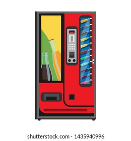 Soda Vending Machine Vector Flat Icon. Beverage Drink Automatic Buy Cold Bottle. Food Sell Service Product. Business Equipment Cartoon