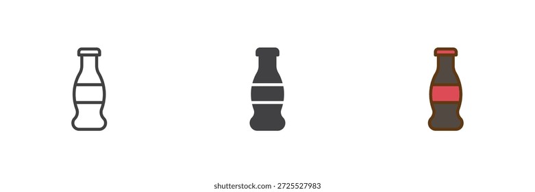 Botella de agua de soda con diferentes iconos de estilo. Icono colorido de línea, contorno sólido y relleno, signo y símbolo de Vector. Icono de la botella de la bebida de la compra y icono del refresco.