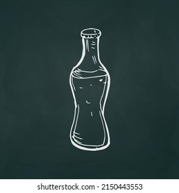 Soda water bottle thin white lines on textured dark background - Vector illustration