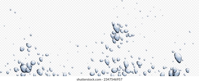 Soda water bubble drop isolated vector background. Black underwater fizzy air effect or champagne oxygen sparkle. Effervescent 3d realistic sparkling stream. Clear aquarium liquid splash float