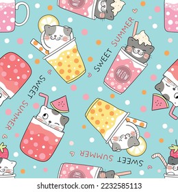 sodas and cats seamless pattern
