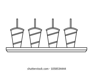sodas in plastic cups and straws set