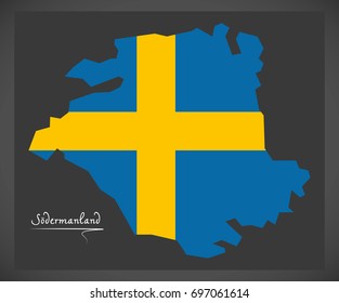 Sodermanland map of Sweden with Swedish national flag illustration